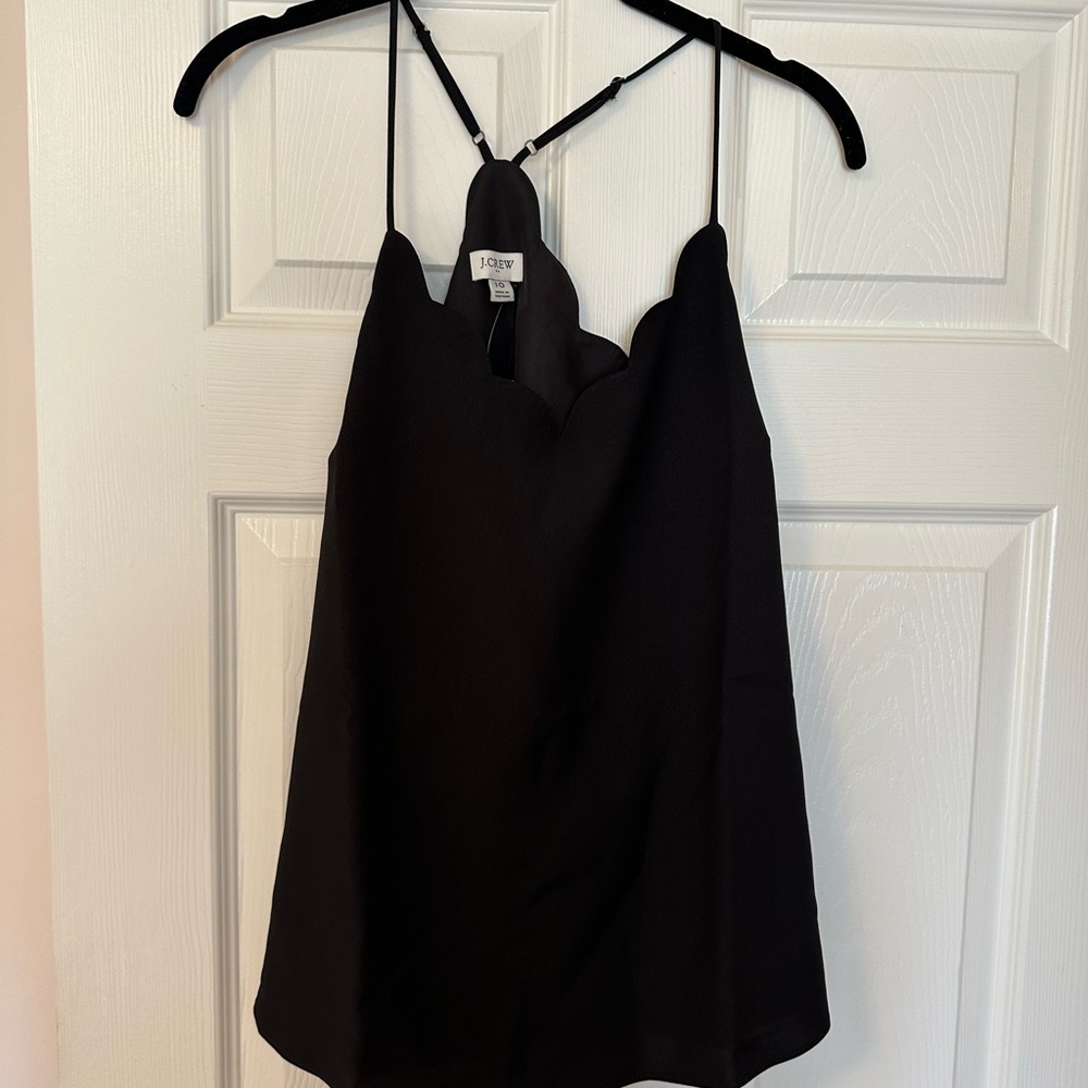 J. Crew Black Camisole Top with Elegant Scalloped Edges